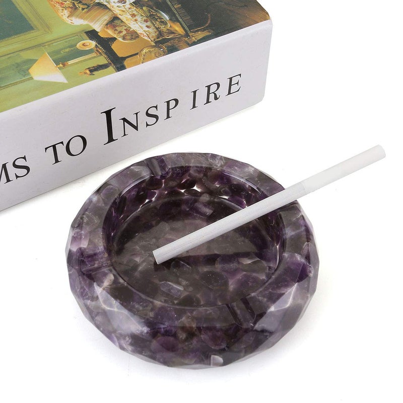 Yoption Amethyst Crystal Ashtray, Resin with Tumbled Chip Stones Ashtray for Living Room, Home, Office Decoration, Gift - Image 5